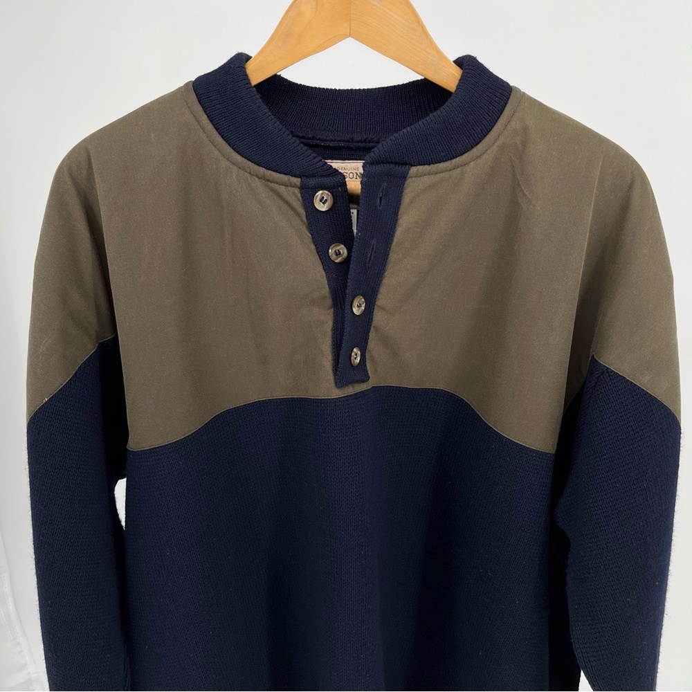 Filson Vintage Henley Guide Sweater Size XXL Green Wool Wax Shoulders Shooting - Picture 2 of 8